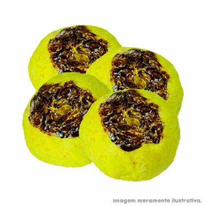Petisco divertido para cães em formato de bolinho amarelo. Pacote com 7 unidades